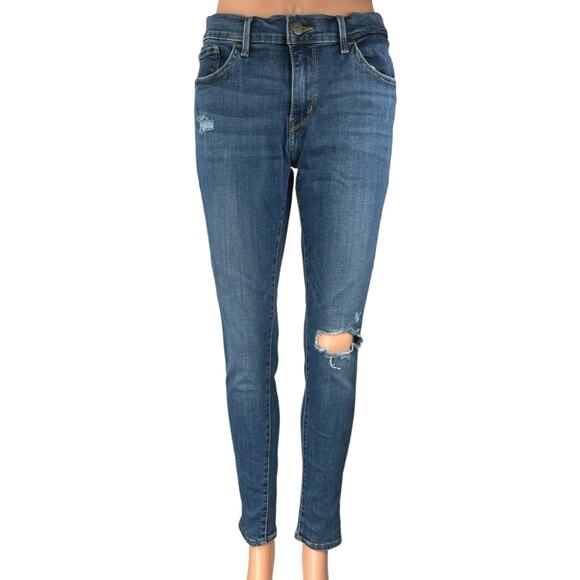Levi's 710 Super Skinny Women's Blue Distressed Mid Rise Denim Jeans Size 31 - Picture 1 of 6